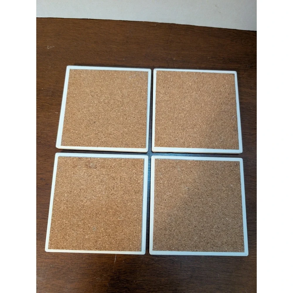 Ceramic Coaster Set Of 4 Floral Design With Cork Backs